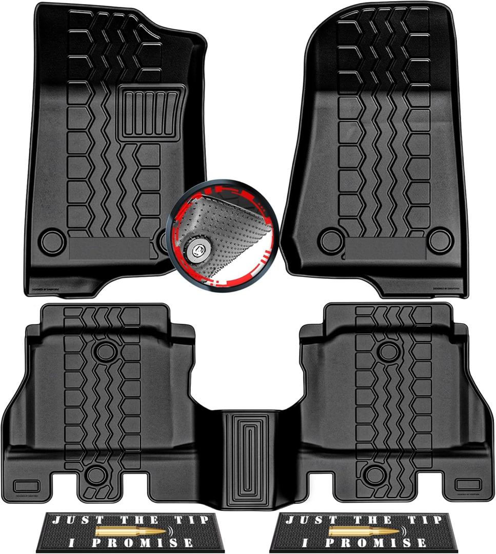 2018-2025 Jeep Wrangler JL Unlimited 4 Door (Not for JK or 4XE) Floor Mats, 3D Custom Fit All-Weather Floor Liners for 1st & 2nd Rows, Anti-Slip Odorless TPE Mats with Weather Strips, Easy to Clean (White)