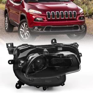 Huray Headlight Assembly for Jeep Cherokee 2014-2018 [Only for Halogen Type] [Black] OE Head Lamp Replacement Passenger Side