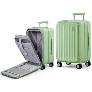 Carry On Luggage Airline Approved, Expandable Front Pocket with Spinner Wheels, PC Hardside Rolling Luggage with TSA Lock for Travel Women Men, Avocado Green, 20 inch Carry on