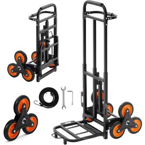 VEVOR Stair Climbing Dolly 460 lbs, Heavy-Duty Folding Trolley Cart for Stairs with Telescoping Handle, 6 Wheels & 2 Ropes, Stair Climber Dolly for Home, Groceries, Warehouse