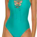 BCA by Rebecca Virtue Women's Jemma Lace Up One Piece Swimsuit, Scoop Neck, Adjustable, Bathing Suits for Women (Medium)
