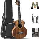 Caramel 26inch CT204 All Solid Acacia Wood Tenor Electric Ukulele Professional Ukelele Kit Beginner Guitar Starter Bundle Strings, Padded Gig Bag, Strap