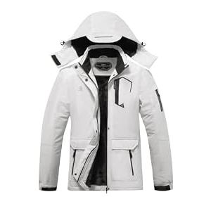 ASPO Women's Waterproof Ski Jacket Warm Winter Snow Coat Hooded Snowboard Windbreaker Fleece Lined Mountain Raincoat Hiking White L