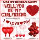 Will You Be My Girlfriend - 59 Pcs Red Proposal Letter Balloons I Love You Banner Foil Heart Balloons Rose Petals Swirls For Romantic Wedding Engagement Valentines Day Bridal Shower Decoration