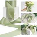 HUIHUANG Sage Green Ribbon 2 inch Double Face Green Satin Ribbon for Flower Bouquet Wrap, Dusty Sage Silk Satin Ribbons for Wedding Invitations, Gift Wrapping, Home Decor, Hair Bows -25 Yards