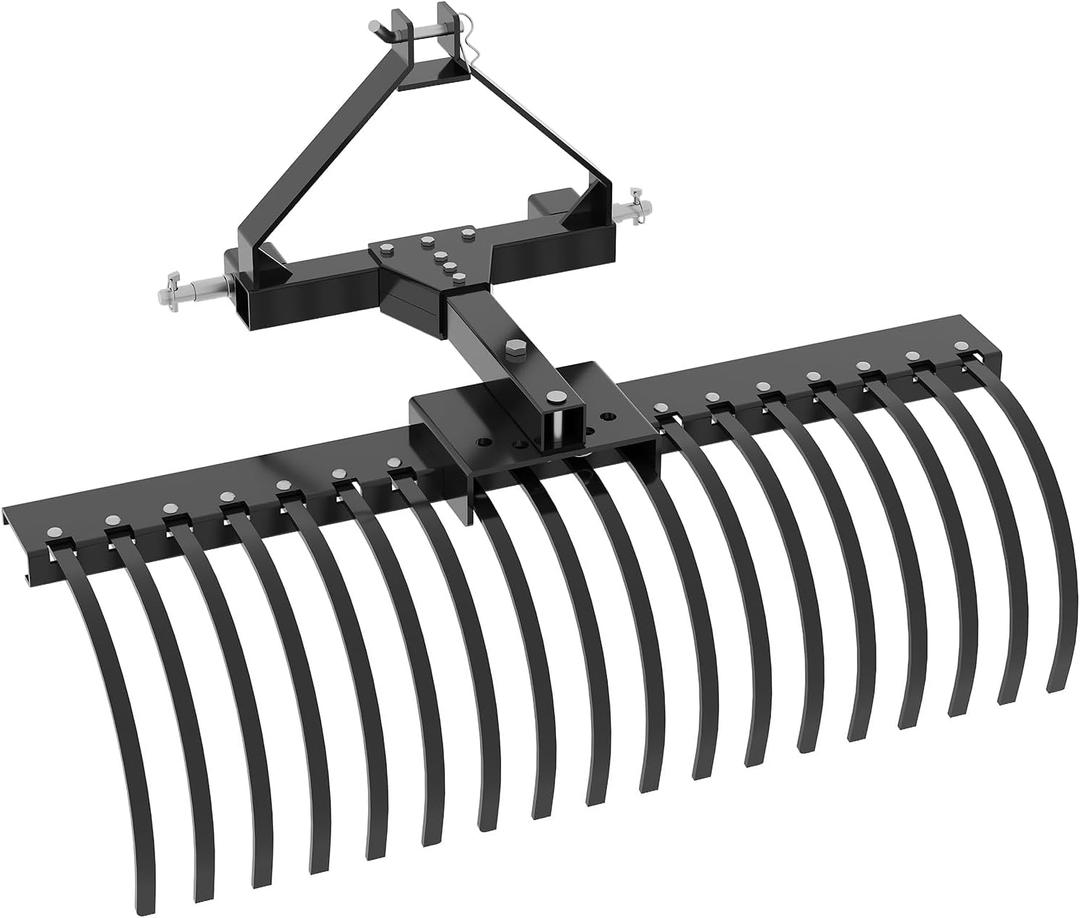 50 Inch Landscape Rake for Tractor,Heavy Duty Rock Rake for Compact Tractors with 18 Steel Tines,for Garden,Farm,Grass