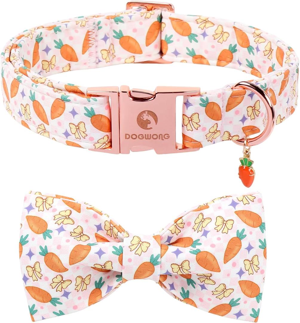 Easer Dog Collar with Bow,Pink Easter Dog Collar, Adjustable Durable Soft Carrot Easter Dog Collars for Male Female Puppy,S