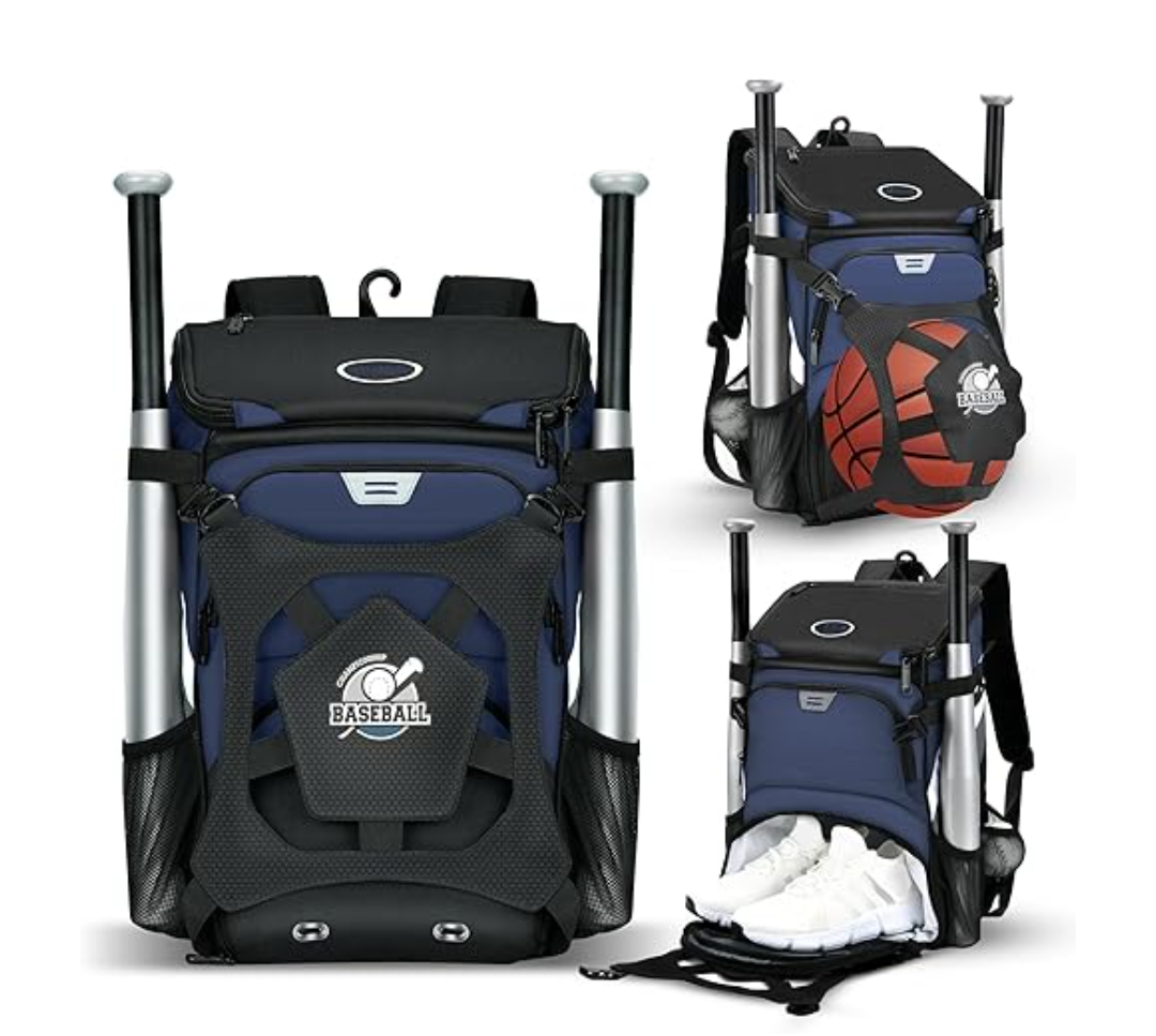 Baseball Bag for Adult and Youth, Large Capacity Bat Bag Lightweight Softball Bag with Shoe Compartment and Fence Hook for TBall Bat & Equipment, Waterproof Baseball Backpack for Helmet, Gloves