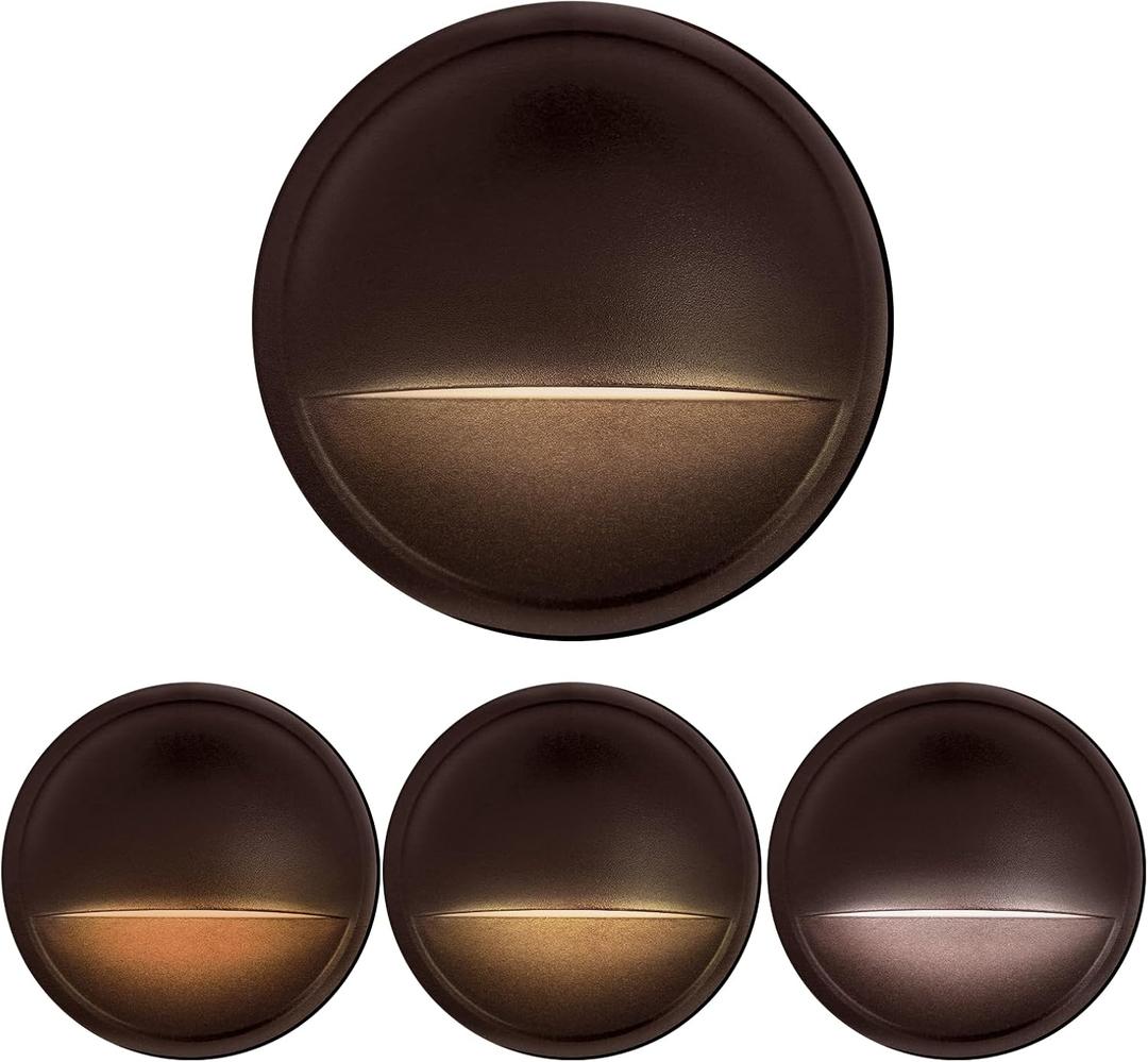 LED Low Voltage Deck Lights Outdoor Waterproof,6-Pack 3CCT Deck Lighting Fixtures Landscape Step,3W,12V-24V AC/DC Die-cast Aluminum Housing Fence Lamp Wired 2700K/3500K/5000K (Brown)