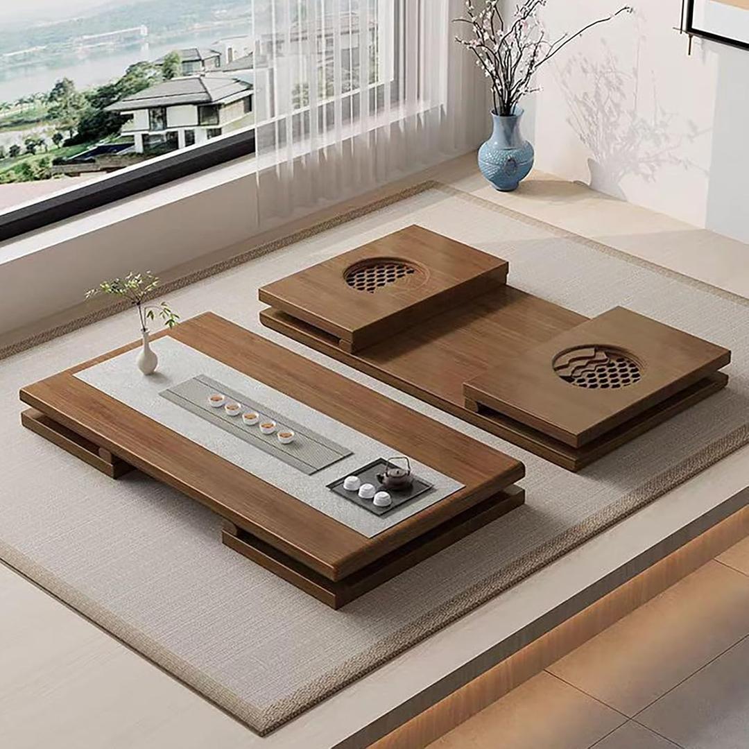 Japanese Low Floor Table Solid Wood Japanese Folding Table, Folding Coffee Table for Tatami Low Sitting Coffee Table No Assembly, Bamboo Japanese Style Tea Table for Sitting on The Floor Easy Storage