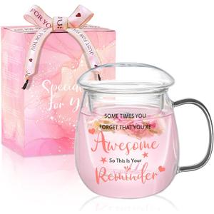 Birthday Gifts for Women, Friendship Gifts for Women, Mom Teacher Appreciation Gift Glass Tea Cup with Infuser and Lid Ideas for Tea Lovers Friends Colleagues