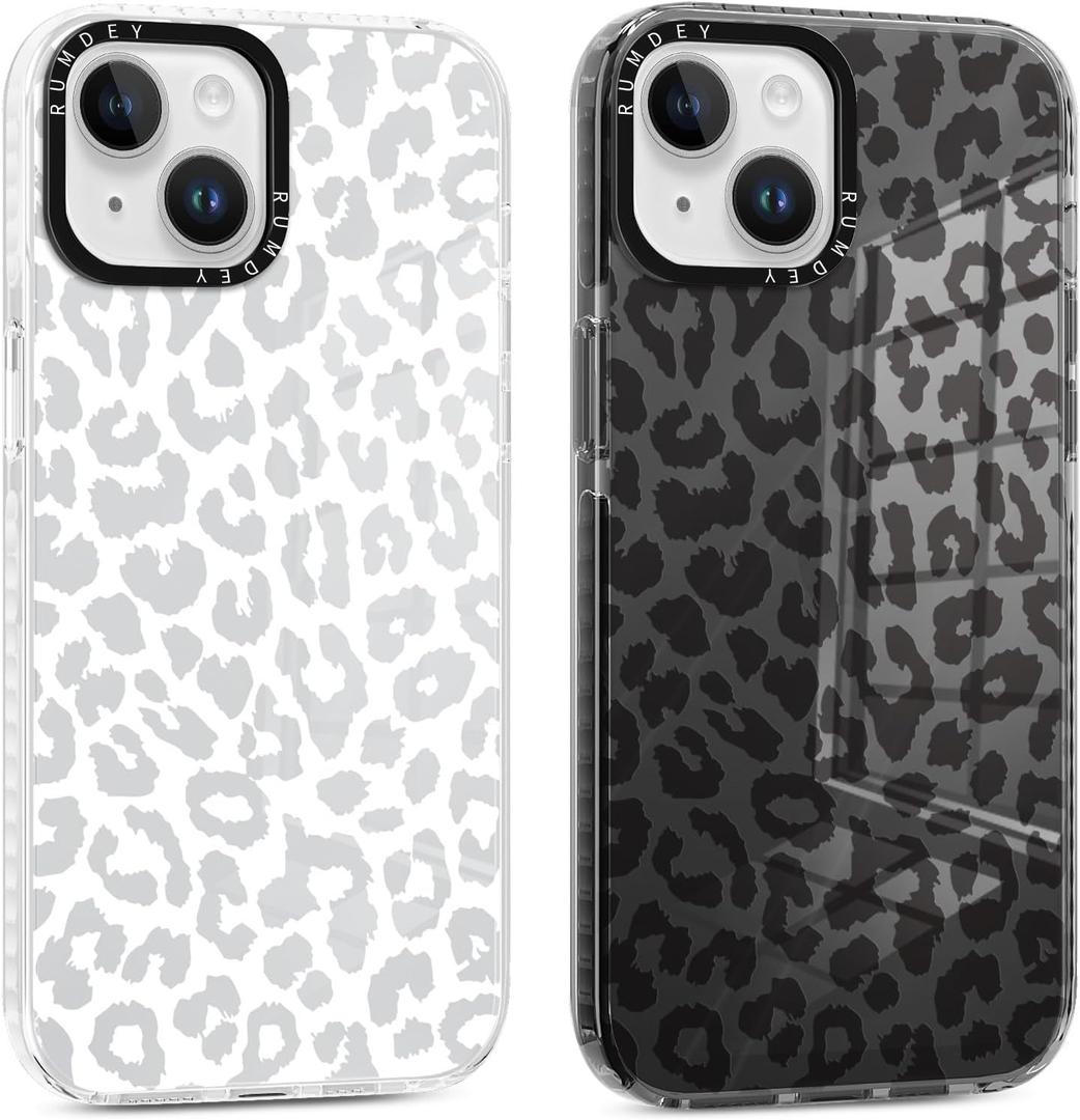 2 Pack Cheetah Print Cases for Apple iPhone 13 / iPhone 14 Case 6.1 inch, Clear Cute Coquette Fashion Leopard Patterns for Girls Women Funda with Shockproof Protection Silicone Soft TPU Cover