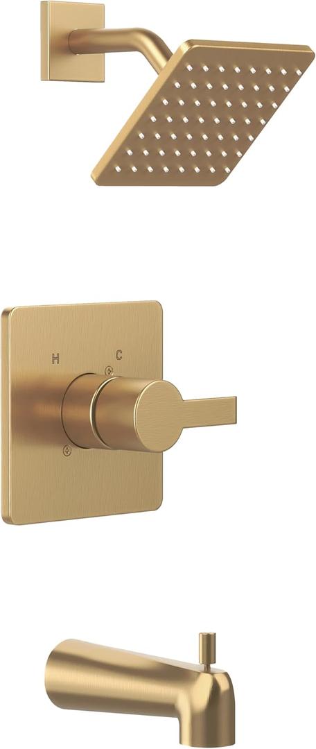 Replacement for Delta 13/14 Series Shower Trim Kit, Compatible with Delta R10000 Tub Shower Faucet Set, Brushed Gold Shower Head and Handle Set,Champagne Bronze (Cartridge and Valve Not Included)