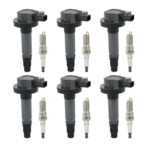 DICMIC Set of 6 Ignition Coil Pack & Spark Plug Compatible with Ford Edge Explorer F-150 Flex Fusion Mustang Taurus Lincoln MKS MKX MKZ Mazda CX-9 V6 3.5L 3.7L Replace# UF553, C1595, 48856, GN10237