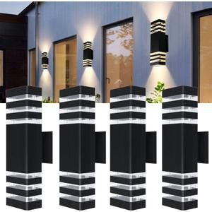 15inch LED Square Up & Down wall Lights,14W Outdoor Wall Light 4000K Day White Aluminum Body Waterproof IP65 LED Exterior Light Fixtures Wall Mount for House Patio Garage Garden. (4Pack), 15x4x2.6 inches