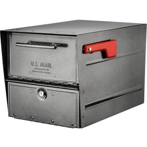 Architectural Mailboxes Oasis Eclipse Secure, Locking USPS Approved Heavy Duty, Anti-Fish Steel Metal Post Mounted Mail Box for Outside, Pewter, Large Curbside Mailbox with Magnetic Latch