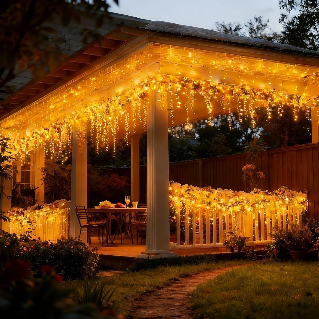 Icicle Lights for Outside, 167ft 17600 LED Icicle Christmas Lights Outdoor Waterproof, 352 Drops with Remote, 8 Modes & Dimmable, Timer for Christmas, Wedding, House, Roof Decoration, Warm White