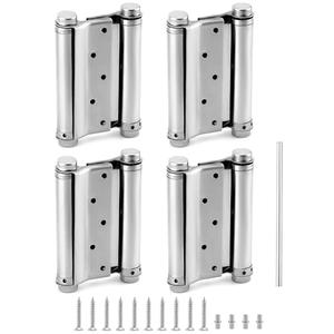 QWORK Heavy Duty Cafe Saloon Bars Door Swing Hinges, 4 Pack 5" Stainless Steel Self Closing Swing Hinges, Double Action Spring Door Hinges, Including Pins and Screws