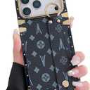 Compatible with iPhone 17 Pro Max Case Luxury Designer for Women Girls,Rectangle Leather with Wristband Strap Kickstand Holder Protective Cover for 17 Pro Max - 6.9 inch (Black)
