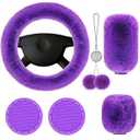 Frienda 6 Pieces Fluffy Car Accessories Set Bling Fluffy Steering Wheel Cover Soft Fuzz Handbrake Gear Shift Cover Bling Mirror Fuzz Car Pad Decoration (Black)