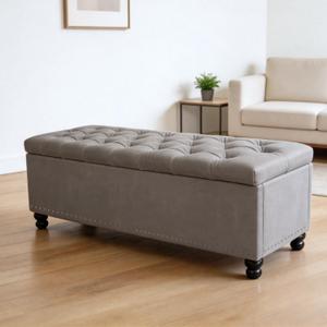 Storage Ottoman Bench, 39in Long Ottomans Rectangle Upholstered Fabric Storage Benches, End of Bed Bench for Bedroom Entryway, Grey