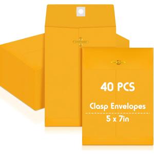 Geyee 40 Pcs 5 x 7" Clasp Manilla Envelopes Gummed Clasp Closure 28 lb Kraft Paper Envelopes for Storing or Mailing Home Business Office (Yellow)