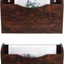 PAG Wall File Holder Wall Mounted Wood Hanging File Organizer for Office, 2 Pockets, Brown