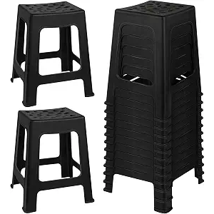 TURSTIN 12 Pack Plastic Stools 16.9 Inch Black Nesting Stools Portable Backless Bar Stool Flexible Seating Chairs for Classroom Office Home