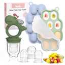 Baby Breastmilk Popsicle Molds & Fruit Feeder Pacifier, Silicone Baby Food Freezer Tray Storage Containers for Infant Teething Self Feeding (Green)