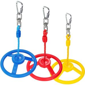 Rainbow Craft 2-Pack Ninja Wheel Obstacle for Kids - Swing Monkey Wheel for Ninja Warrior Obstacle Course for Kids Ninja Warrior Slackline Kits - Blue, Red&Yellow Color in Set