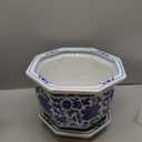 LemonRoad 13'' Blue and White Ceramic Planter Chinoiserie Decor, Octagonal