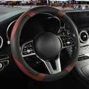 Microfiber Leather Steering Wheel Cover, Breathable, Anti Slip, 13.5 inch to 14 inch, Black with Burgundy