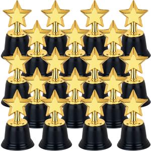 24 Pack Mini Star Trophy Awards Bulk (4.5 Inch), Plastic Gold Star Trophies For Halloween Party Favors, Goodie Bags, Kid Classroom School Reward, Sports Tournament Winning Prize, Hollywood Event Props