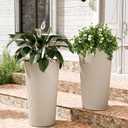 23.6" H Tall Planters for Outdoor Plants, 2 Pack Large Outdoor Planters for Front Porch Decor with Drainage Hole, Plastic Striped Flower Pots Fits Indoor Plants Patio Garden, Black, 13 W"*9.4 W"*23.6" H