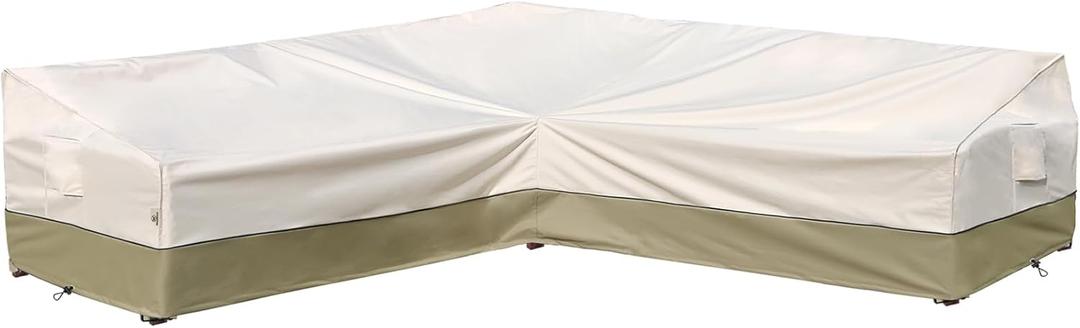 Patio Outdoor Sectional Cover Outdoor Patio Furniture Covers Waterproof Rip-Stop Anti-UV 600D Heavy Duty Outdoor Couch with 3 Air Vent Sofa Cover (V-Shaped-120''X120''),Light Green