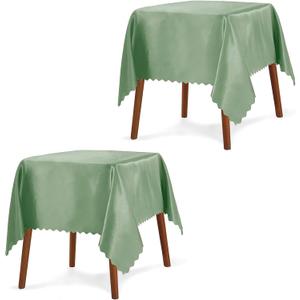 P Pothuiny 2 Pack Sage Green Satin Tablecloth 54 x 54 Inches Square Table Cloth Overlay Satin Table Cover Bright Smooth Fabric Decoration for Wedding Banquet Party Dining