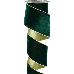 Green Wired Ribbon 4 Inch x 10 Yards Dark Green Velvet Ribbon with Gold Backside, Green and Gold Christmas Ribbon for Tree Decorations, Large Bow Ties, Garlands and Wreaths, Crafts