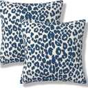 Navy Blue Leopard Print Throw Pillow Covers Cheetah Animal Spots Square Pillow Cases 18x18 Inch Set of 2 Animal Skin Outdoor Decorative Pillowcase Cushion Cover for Couch Sofa