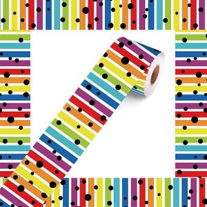 Tenceur 120ft Striped Bulletin Board Border for Classroom, Colorful
