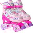 Nattork Roller Skates for Kids Boys Girls, 4 Size Adjustable Rollerskates with Light Up Wheels for Children Beginners for Outdoor Indoor (Large (3-6), Rose Red)