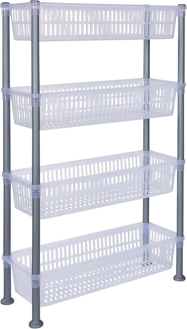 Kitchen Details Basket Shelf | 4 Tier | Slim | Great for Kitchen | Bathroom | Pantry | Bedroom | Closet | Home Organization | Clear