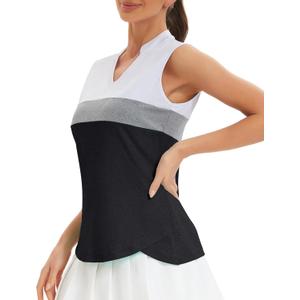 Womens Golf Shirt V Neck Sleeveless Polo Shirts Athletic Tennis Tank Tops Moisture Wicking Lightweight Sports Top (Large, Z_white_ Light Gray_ Black)