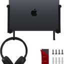 IFCASE Aluminum Wall Laptop Mount Holder for MacBook Air, Pro, Surface, iPad, Tablets, Cell Phones with Headphone Hook, Anti-Scratch Pads, Adhesive & Screws (Black)