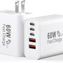 USB C Charging Blocks, 60W USBC Wall Fast Charger Block, Type C iPhone USB C Charger Fast Charging Brick, 5-Port Multiport Charger Plug Power Adapter for iPhone 17/16/15/14/13 Pro Max, iPad, GalaxyS25 (White)