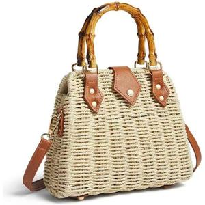 ZIDE Straw Crossbody for Women Woven Summer Beach Handmade Wicker Rattan Bamboo Joint Bag Boho Satchel for summer Holiday