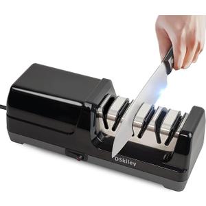 Professional Electric Knife Sharpener for Kitchen: 3 Stage 100% Diamond Abrasive Automatic Knife Sharpeners Adjustable Angle Precision Sharpening Commercial Machine Tool with Scissor Knives for