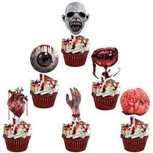 Ulfanit Halloween Cup Cake Toppers - 12pcs Scary Cupcake Topper Cake Decorations, Food Appetizer Picks Holiday Celebration Halloween Party Supplies Pack of 10