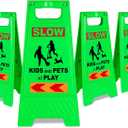 XPCARE Kids Playing Sign - Street Safety Sign with Reflective Tapes, Caution Slow Down, Kids & Pets at Play Warning (4PACK-Green)