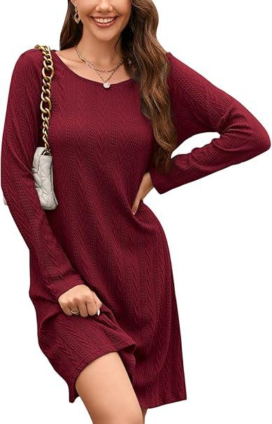 STYLEWORD Jumper Dress for Women UK Ladies Long Sleeve Tunic Dress Winter Knitted Pullover Casual Dresses S