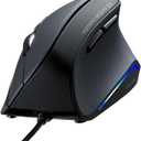 SANWA Wired Ergonomic Mouse, USB Vertical Computer Mice, Natural 55 Angle, Wrist Strain Relief, 1000/1600 DPI, 5 Buttons, Compatible with Windows, Mac, Laptop, PC, Home Office Use, Black